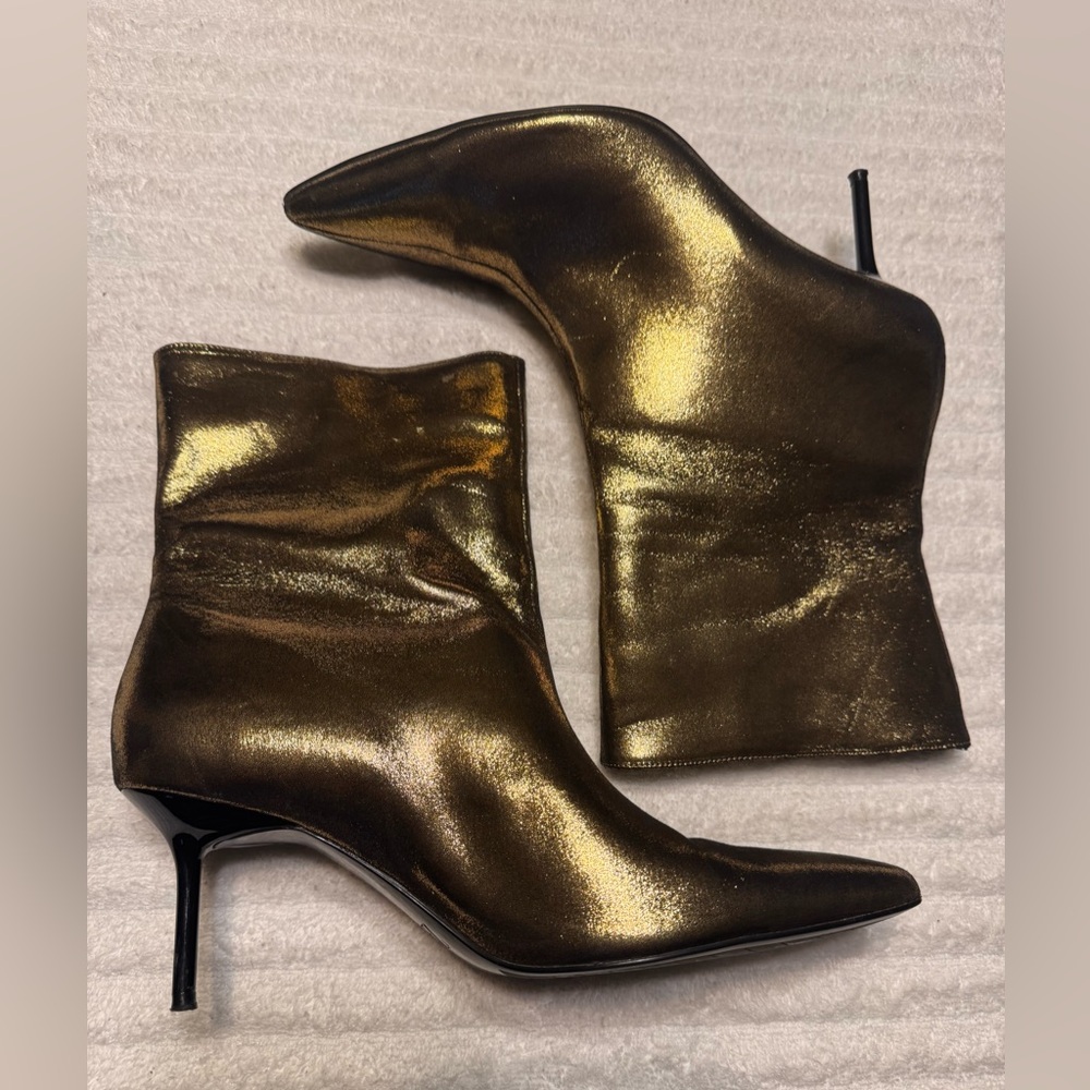 ZARA METALLIC THIN HEEL ANKLE BOOTS IN GOLD . SIZE 10/41 - Picture 14 of 15